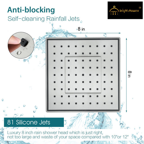 Bright Showers 8-Inch Square Rain Shower Head with 10-Inch Adjustable Extension Arm